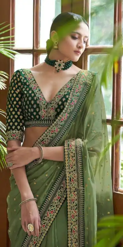 VT Kanshika Green  Color Organza Silk Embroidery Lace Border Saree And Blouse Casual, Wedding, Festive, Events . Expected Delivery  4-6 Working Days @1949/- | Sarees, Bollywood Sarees, Creative Sarees, Designer Sarees, Embroidered Sarees, Ethnic Saree, Modern Digital sarees, Party Wear Sarees