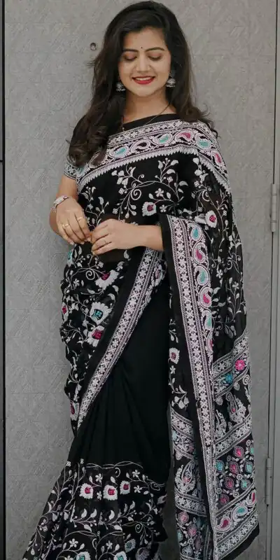 DLF BLACK QUEEN Color Faux Georgette Embroidery Work Saree Casual, Party Wear, Wedding Expected Delivery 4-6 Working Days@2249 /- | Sarees, Bollywood Sarees, Creative Sarees, Designer Sarees, Embroidered Sarees, Party Wear Sarees