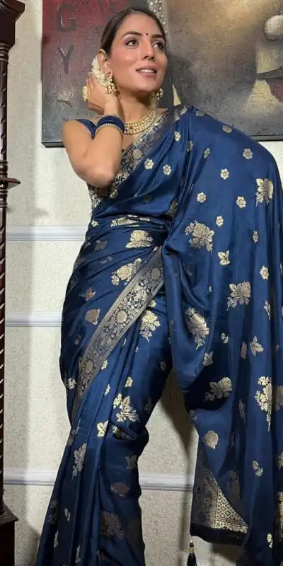 DDF 129 Blue Color Banarasi Soft Silk Extra Ordinary Design Saree Casual, Party Wear, Events, Festivals Etc. Expected Delivery 4-6 Working Days 1449/- | Sarees, Bollywood Sarees, Creative Sarees, Designer Sarees, Embroidered Sarees, Ethnic Saree, Modern Digital sarees, Party Wear Sarees