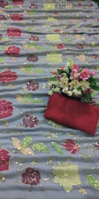 KT 248 Grey Color Georgette Fancy Thread & Sequence Saree Casual, Party Wear, Wedding   Expected Delivery 4-6 Working Days@1799/- | Sarees, Bollywood Sarees, Creative Sarees, Designer Sarees, Embroidered Sarees, Party Wear Sarees