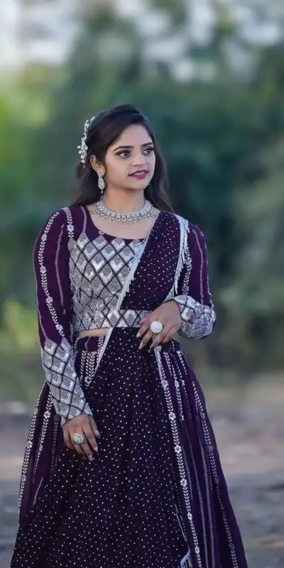 Ram 001 Maroon Color Georgette Sequence Thread Work With Zari Lehenga Choli Casual, Wedding, Festive, Events Expected Delivery 4-6 Working Days @3199/- | Lehenga, Bollywood Lehenga, Creative Lehenga, Designer Lehenga, Embroidered Lehenga, Party Wear Lehenga