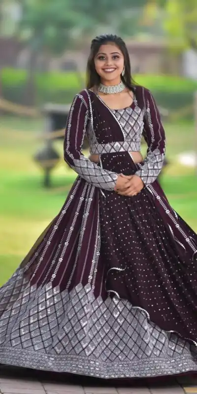 Ram 001 Maroon Color Georgette Sequence Thread Work With Zari Lehenga Choli Casual, Wedding, Festive, Events Expected Delivery 4-6 Working Days @3199/- | Lehenga, Bollywood Lehenga, Creative Lehenga, Designer Lehenga, Embroidered Lehenga, Party Wear Lehenga