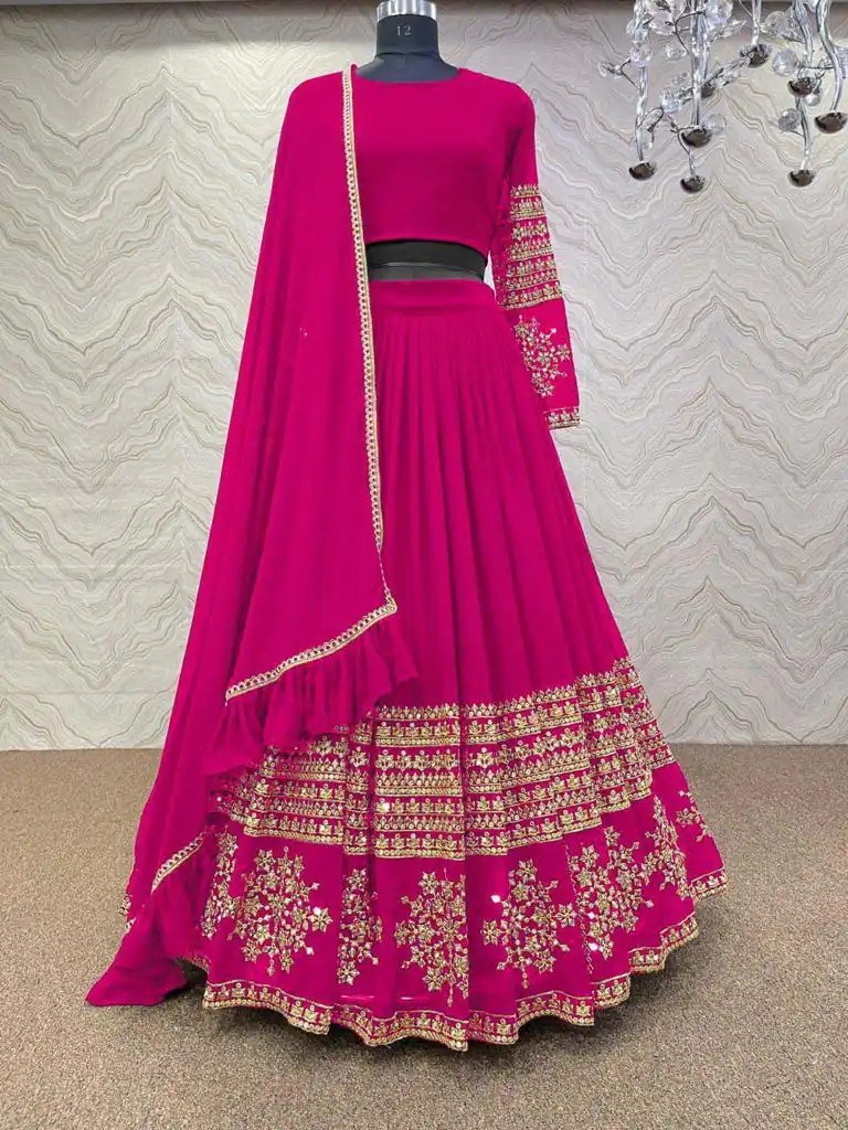 RC Butta Gold Pink Color Heavy Georgette Embroidery Sequins Lehenga Choli Casual, Party Wedding, Festive, Events Etc. Delivery  4-6 Working Days 1699/- | Lehenga, Bollywood Lehenga, Creative Lehenga, Designer Lehenga, Embroidered Lehenga, Party Wear Lehenga