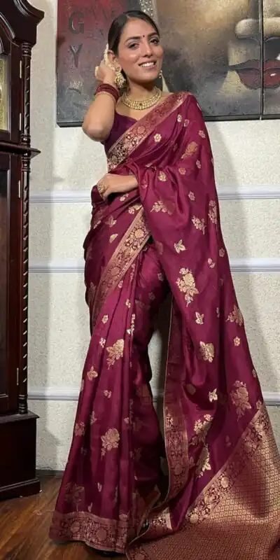 DDF 129 Purple Color Banarasi Soft Silk Extra Ordinary Design Saree Casual, Party Wear, Events, Festivals Etc. Expected Delivery 4-6 Working Days 1449/- | Sarees, Bollywood Sarees, Creative Sarees, Designer Sarees, Embroidered Sarees, Ethnic Saree, Modern Digital sarees, Party Wear Sarees
