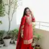 Graceful Red Color Faux Georgette Thread Sequence Salwar Suit