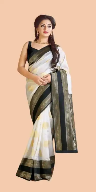 KP 5055 White & Black Color Soft Lichi Silk Jacquard Work Saree Casual, Party Wear, Wedding, Events Etc. Expected Delivery 4-6 Working Days @1499/- | Sarees, Bollywood Sarees, Creative Sarees, Designer Sarees, Embroidered Sarees, Ethnic Saree, Modern Digital sarees, Party Wear Sarees