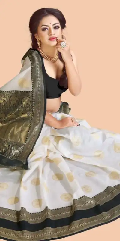 KP 5055 White & Black Color Soft Lichi Silk Jacquard Work Saree Casual, Party Wear, Wedding, Events Etc. Expected Delivery 4-6 Working Days @1499/- | Sarees, Bollywood Sarees, Creative Sarees, Designer Sarees, Embroidered Sarees, Ethnic Saree, Modern Digital sarees, Party Wear Sarees