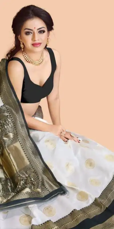 KP 5055 White & Black Color Soft Lichi Silk Jacquard Work Saree Casual, Party Wear, Wedding, Events Etc. Expected Delivery 4-6 Working Days @1499/- | Sarees, Bollywood Sarees, Creative Sarees, Designer Sarees, Embroidered Sarees, Ethnic Saree, Modern Digital sarees, Party Wear Sarees