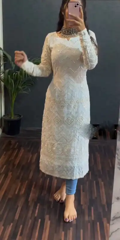 RTC 5535 White Color Foix Georgette thread Sequence Work Kurti Casual, Wedding, Party, Festive, Events Etc. Expected Delivery 4-6 Working Days @1649/- | Kurti, Bollywood Kurti, Creative Kurtis, Designer Kurti, Party Wear Kurti, Selfie Kurti