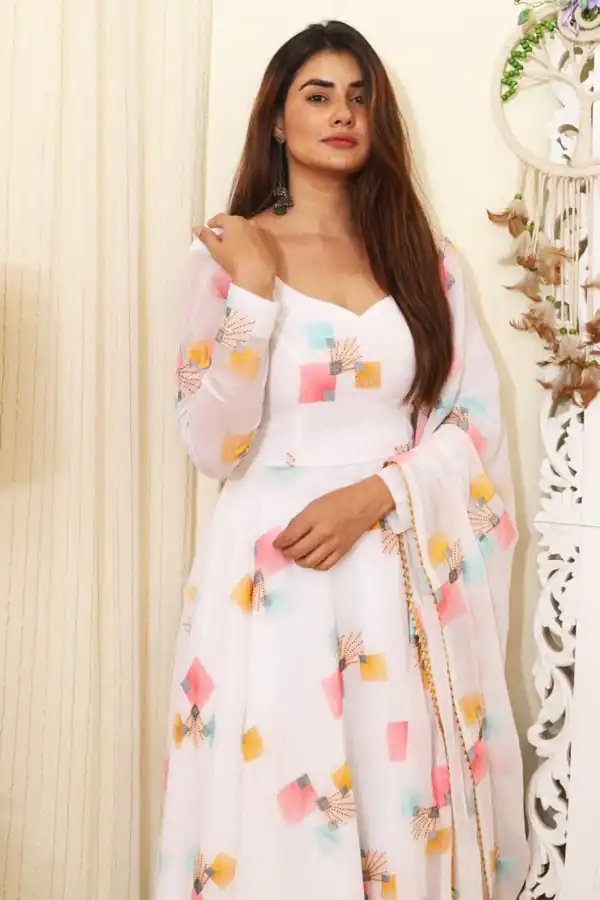 RTC 8041 C White Color Georgette Embroidered Swarovski Anarkali Suit Casual, Wedding, Party, Festive, Events Etc. Expected Delivery 4-6 Working Days @1899 | Anarkali Suits, Bollywood Anarkali, Creative-Anarkali, Designer Anarkali, Embroidered Anarkali, Party Wear Anarkali, Straight Suits