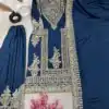 Grand Blue Color Chinnon Silk Embroidery Coding Salwar Suit