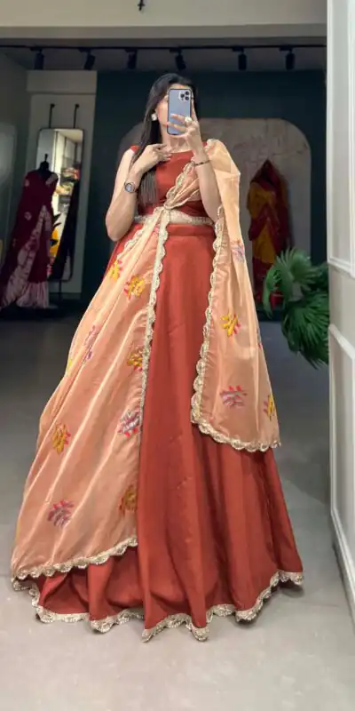LNB1004 Bright Orange Color Polyester Viscose Chadri Lehenga Choli Gotta Patti Lace Festive Party Wedding, Events etc. Delivery 4-6 Working Days @2349/- | Lehenga, Bollywood Lehenga, Creative Lehenga, Designer Lehenga, Embroidered Lehenga, Party Wear Lehenga