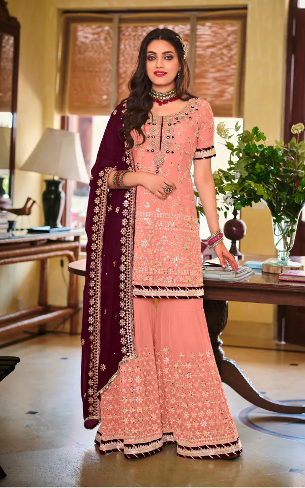 DS 1364 Light Pink Color Faux Georgette Embroidery Work Salwar Suit Wedding, Party, Festive, Events Expected Delivery 4-6 Working Days @ 2299/- | Jump Suits, Salwar suit, Designer Suits, Casual Suits, Creative suits, Palazzo Suits, Party Wear Suits, Patiala Suits, Straight Suits
