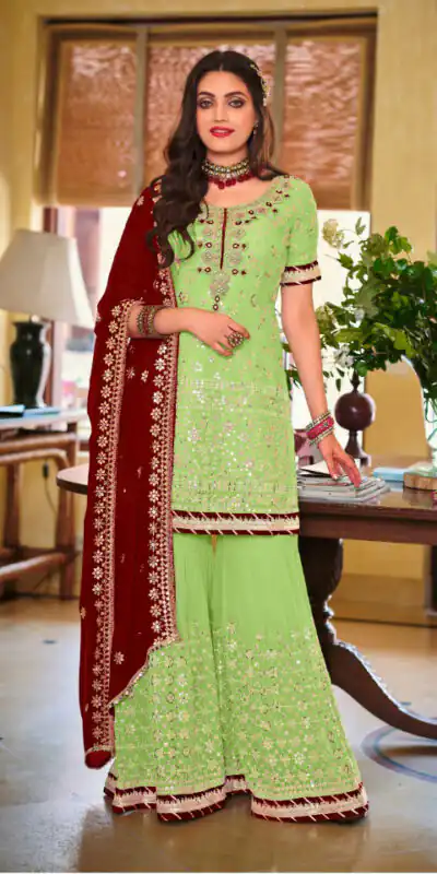 DS 1364 Parrot Green Color Faux Georgette Embroidery Work Salwar Suit Wedding, Party, Festive, Events Expected Delivery 4-6 Working Days @ 2299/- | Jump Suits, Salwar suit, Designer Suits, Casual Suits, Creative suits, Palazzo Suits, Party Wear Suits, Patiala Suits, Straight Suits