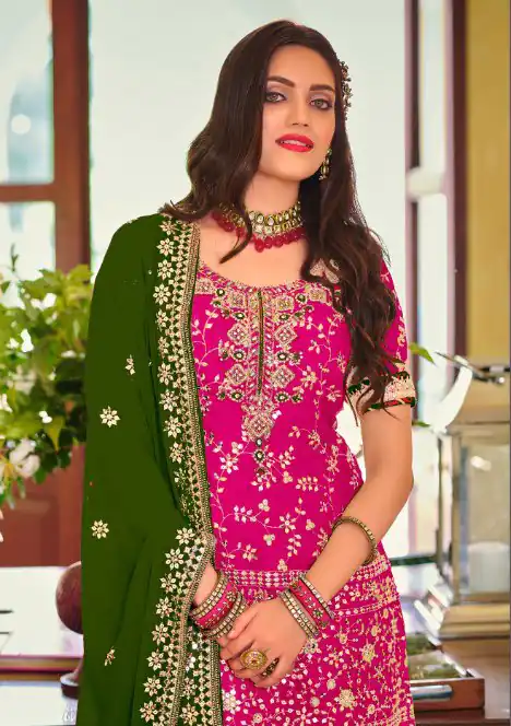 DS 1364 Pink Color Faux Georgette Embroidery Work Salwar Suit Wedding, Party, Festive, Events Expected Delivery 4-6 Working Days @ 2299/- | Jump Suits, Salwar suit, Designer Suits, Casual Suits, Creative suits, Palazzo Suits, Party Wear Suits, Patiala Suits, Straight Suits