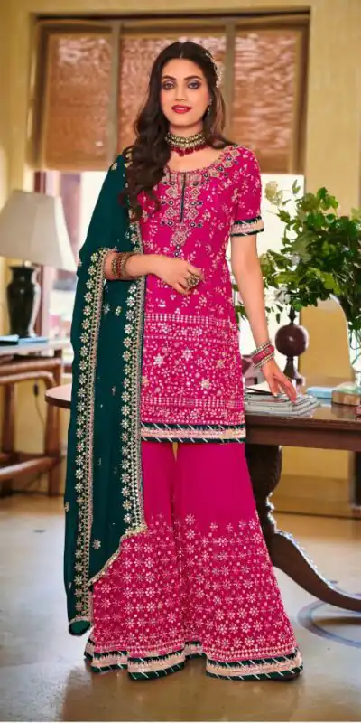 DS 1364 Pink Color Faux Georgette Embroidery Work Salwar Suit Wedding, Party, Festive, Events Expected Delivery 4-6 Working Days @ 2299/- | Jump Suits, Salwar suit, Designer Suits, Casual Suits, Creative suits, Palazzo Suits, Party Wear Suits, Patiala Suits, Straight Suits