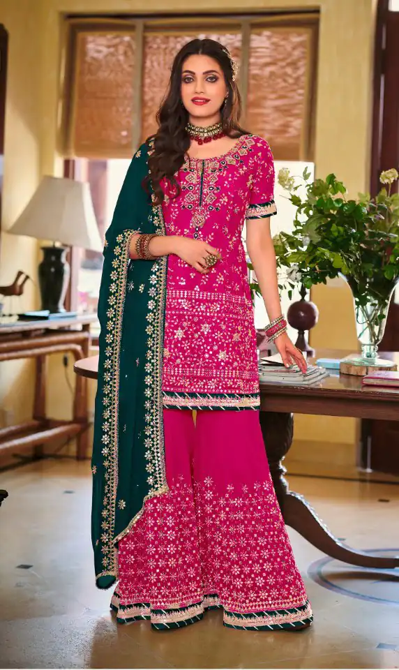 DS 1364 Pink Color Faux Georgette Embroidery Work Salwar Suit Wedding, Party, Festive, Events Expected Delivery 4-6 Working Days @ 2299/- | Jump Suits, Salwar suit, Designer Suits, Casual Suits, Creative suits, Palazzo Suits, Party Wear Suits, Patiala Suits, Straight Suits