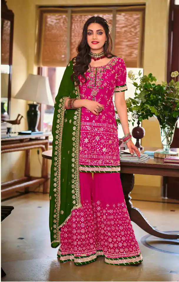 DS 1364 Pink Color Faux Georgette Embroidery Work Salwar Suit Wedding, Party, Festive, Events Expected Delivery 4-6 Working Days @ 2299/- | Jump Suits, Salwar suit, Designer Suits, Casual Suits, Creative suits, Palazzo Suits, Party Wear Suits, Patiala Suits, Straight Suits