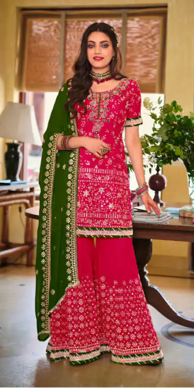 DS 1364 Red Color Faux Georgette Embroidery Work Salwar Suit Wedding, Party, Festive, Events Expected Delivery 4-6 Working Days @ 2299/- | Jump Suits, Salwar suit, Designer Suits, Casual Suits, Creative suits, Palazzo Suits, Party Wear Suits, Patiala Suits, Straight Suits