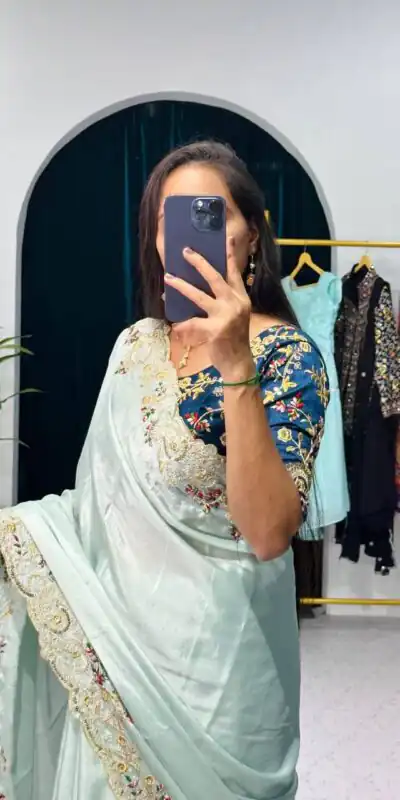 ST 463 Light Pista Green Color Chinon Embroidery Cotton Thread Saree Casual, Wedding, Party, Festive, Events Etc. Expected Delivery 4-6 Working Days @1849/- | Sarees, Bollywood Sarees, Creative Sarees, Designer Sarees, Embroidered Sarees, Ethnic Saree, Modern Digital sarees, Party Wear Sarees