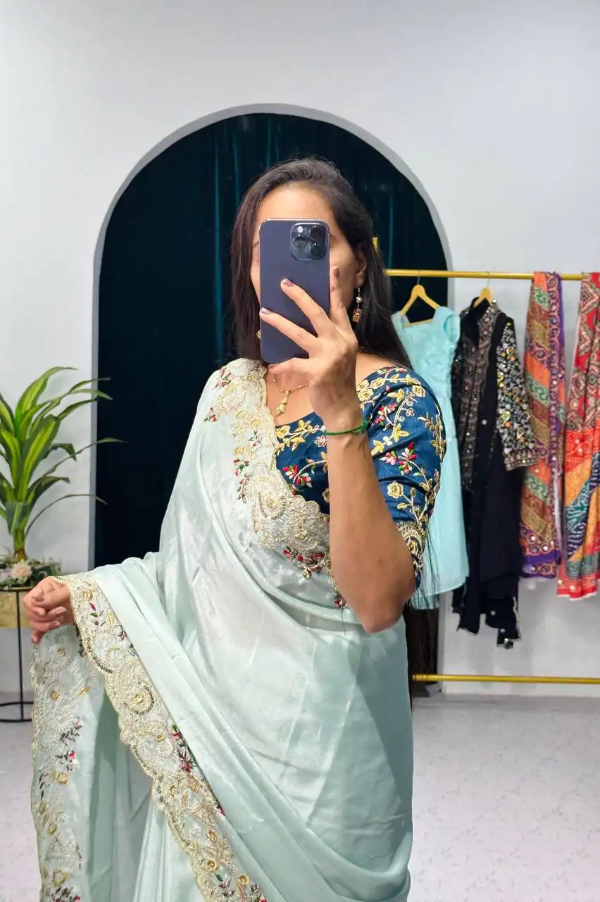 ST 463 Light Pista Green Color Chinon Embroidery Cotton Thread Saree Casual, Wedding, Party, Festive, Events Etc. Expected Delivery 4-6 Working Days @1849/- | Sarees, Bollywood Sarees, Creative Sarees, Designer Sarees, Embroidered Sarees, Ethnic Saree, Modern Digital sarees, Party Wear Sarees