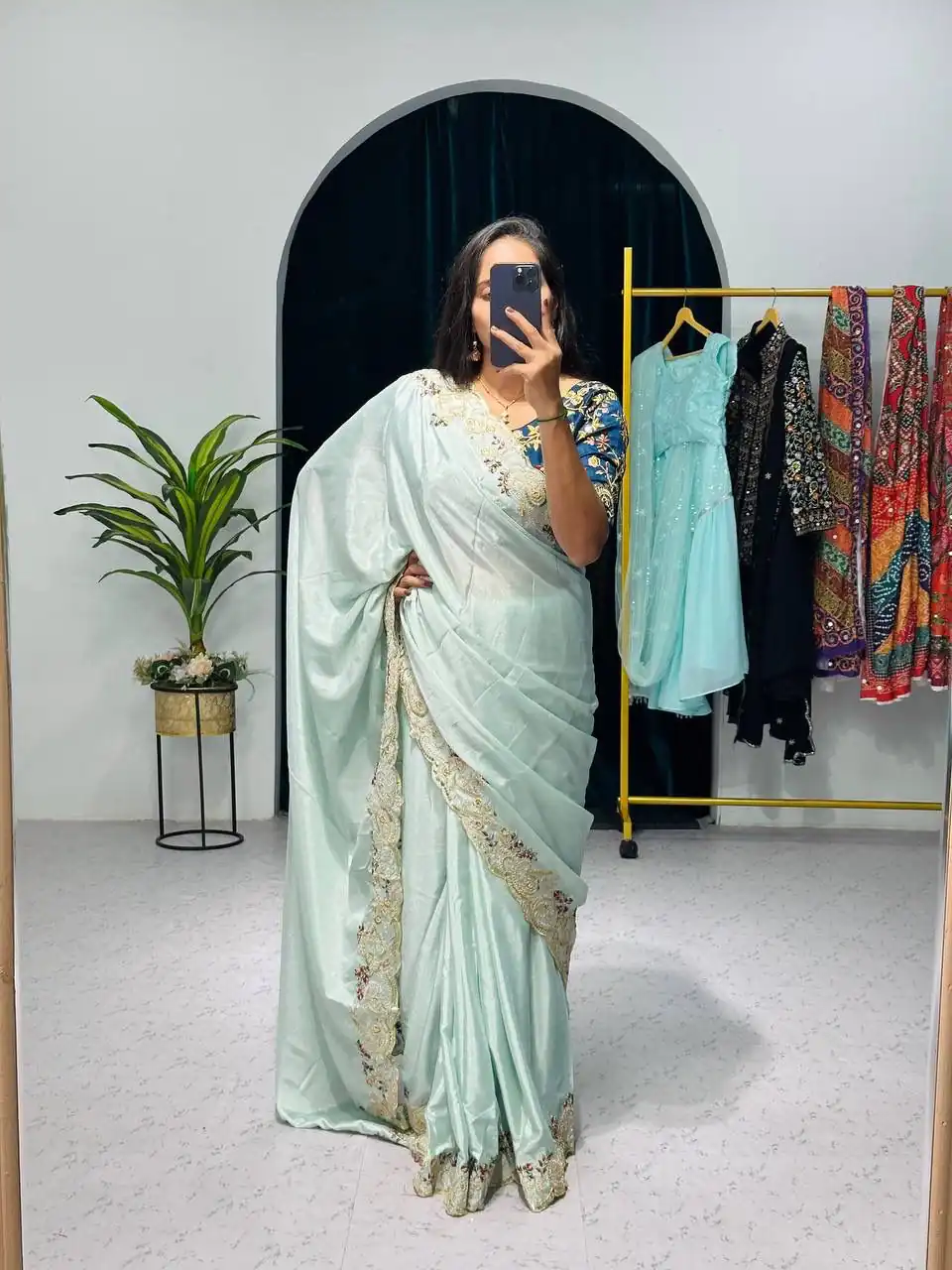 ST 463 Light Pista Green Color Chinon Embroidery Cotton Thread Saree Casual, Wedding, Party, Festive, Events Etc. Expected Delivery 4-6 Working Days @1849/- | Sarees, Bollywood Sarees, Creative Sarees, Designer Sarees, Embroidered Sarees, Ethnic Saree, Modern Digital sarees, Party Wear Sarees