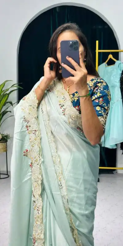 ST 463 Light Pista Green Color Chinon Embroidery Cotton Thread Saree Casual, Wedding, Party, Festive, Events Etc. Expected Delivery 4-6 Working Days @1849/- | Sarees, Bollywood Sarees, Creative Sarees, Designer Sarees, Embroidered Sarees, Ethnic Saree, Modern Digital sarees, Party Wear Sarees