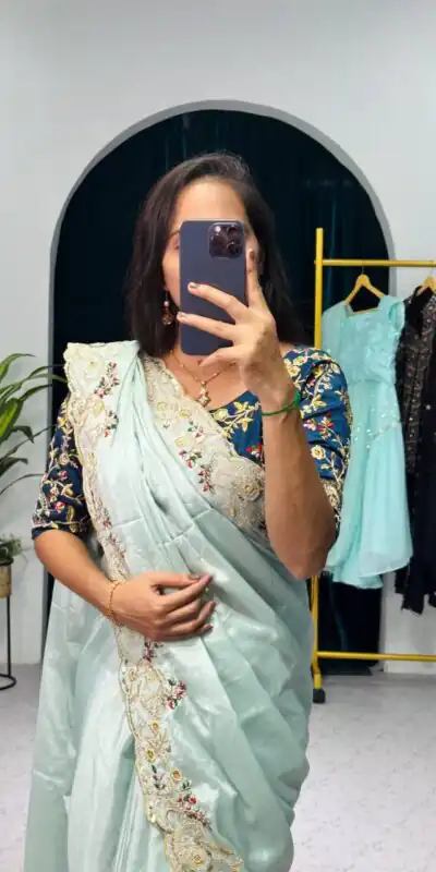 ST 463 Light Pista Green Color Chinon Embroidery Cotton Thread Saree Casual, Wedding, Party, Festive, Events Etc. Expected Delivery 4-6 Working Days @1849/- | Sarees, Bollywood Sarees, Creative Sarees, Designer Sarees, Embroidered Sarees, Ethnic Saree, Modern Digital sarees, Party Wear Sarees