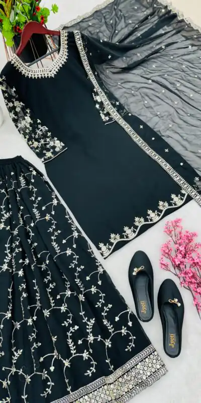 SRK 5135 Black Color Georgette Embroidery Sequence Salwar Suit Wedding, Party, Festive, Events Expected Delivery 4-6 Working Days @ 1999/- | Jump Suits, Salwar suit, Designer Suits, Casual Suits, Creative suits, Palazzo Suits, Party Wear Suits, Patiala Suits, Straight Suits