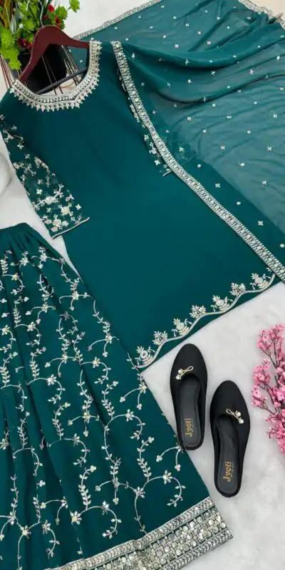 SRK 5135 Peacock Green Color Georgette Embroidery Sequence Salwar Suit Wedding, Party, Festive, Events Expected Delivery 4-6 Working Days @ 1999/- | Jump Suits, Salwar suit, Designer Suits, Casual Suits, Creative suits, Palazzo Suits, Party Wear Suits, Patiala Suits, Straight Suits