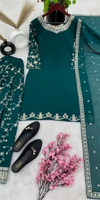 SRK 5135 Peacock Green Color Georgette Embroidery Sequence Salwar Suit Wedding, Party, Festive, Events Expected Delivery 4-6 Working Days @ 1999/- | Jump Suits, Salwar suit, Designer Suits, Casual Suits, Creative suits, Palazzo Suits, Party Wear Suits, Patiala Suits, Straight Suits