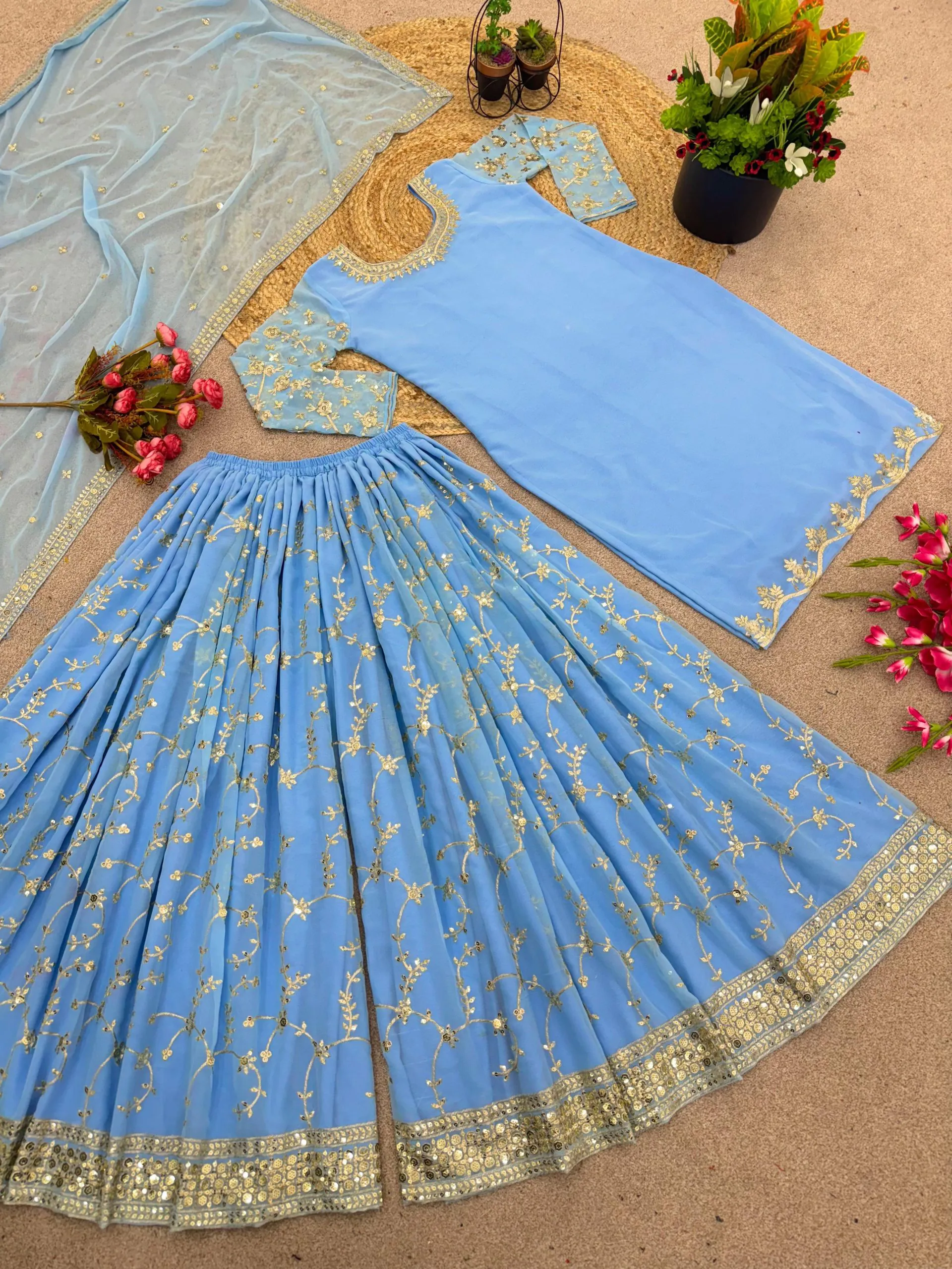 SRK 5135 Sky Blue Color Georgette Embroidery Sequence Salwar Suit Wedding, Party, Festive, Events Expected Delivery 4-6 Working Days @ 1999/- | Jump Suits, Salwar suit, Designer Suits, Casual Suits, Creative suits, Palazzo Suits, Party Wear Suits, Patiala Suits, Straight Suits