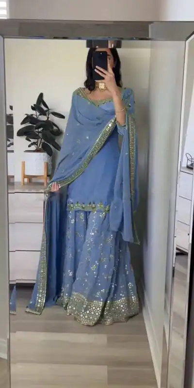 SRK 5135 Sky Blue Color Georgette Embroidery Sequence Salwar Suit Wedding, Party, Festive, Events Expected Delivery 4-6 Working Days @ 1999/- | Jump Suits, Salwar suit, Designer Suits, Casual Suits, Creative suits, Palazzo Suits, Party Wear Suits, Patiala Suits, Straight Suits