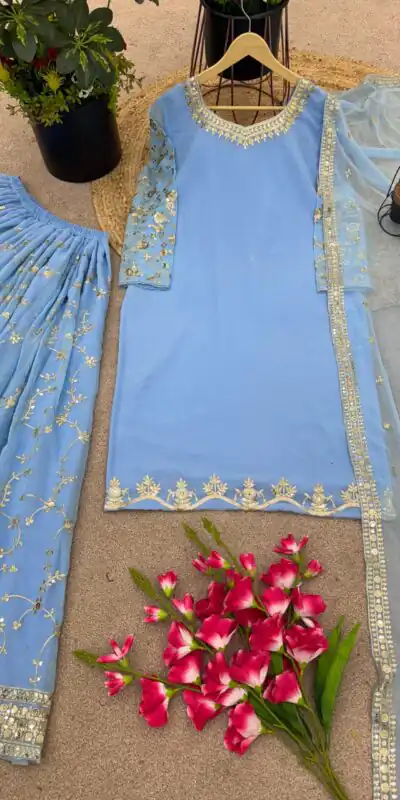 SRK 5135 Sky Blue Color Georgette Embroidery Sequence Salwar Suit Wedding, Party, Festive, Events Expected Delivery 4-6 Working Days @ 1999/- | Jump Suits, Salwar suit, Designer Suits, Casual Suits, Creative suits, Palazzo Suits, Party Wear Suits, Patiala Suits, Straight Suits