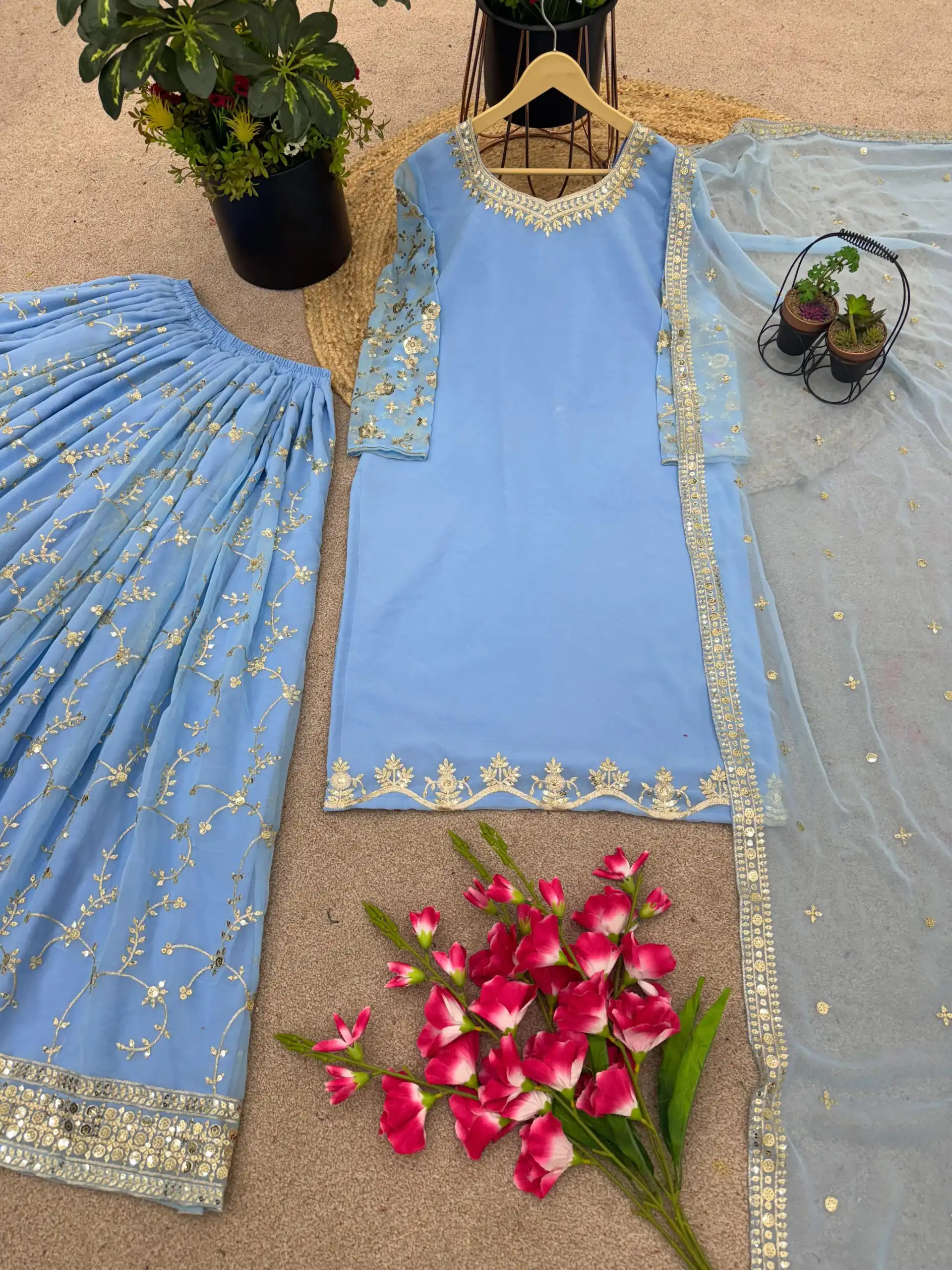 SRK 5135 Sky Blue Color Georgette Embroidery Sequence Salwar Suit Wedding, Party, Festive, Events Expected Delivery 4-6 Working Days @ 1999/- | Jump Suits, Salwar suit, Designer Suits, Casual Suits, Creative suits, Palazzo Suits, Party Wear Suits, Patiala Suits, Straight Suits