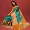 Magnificent Green Color Pure Lichi Silk Gold Zari Weaving Saree