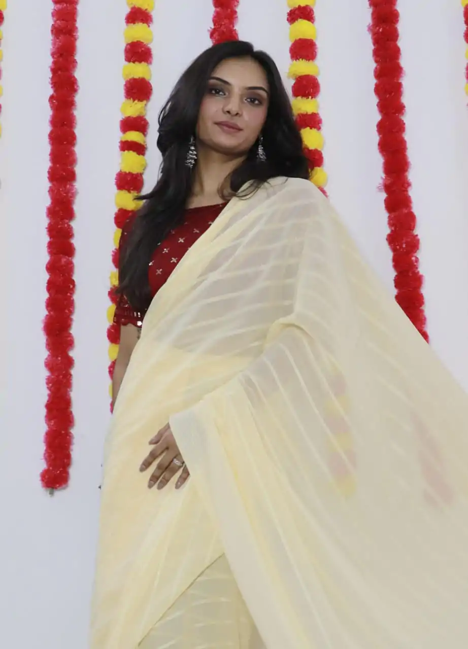 SF Chiffon  Light Yellow Color Soft chiffon Woven Satin Strips Saree Casual, Wedding, Festive, Events Etc. Expected Delivery  4-6 Working Days @1749/- | Sarees, Bollywood Sarees, Creative Sarees, Designer Sarees, Embroidered Sarees, Ethnic Saree, Modern Digital sarees, Party Wear Sarees