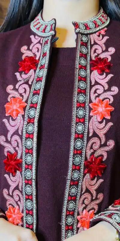 KD 1441 Wine Color Rayon Chain-Stitch Work Salwar Suit With Shrug Casual, Party, Festive, Events Etc.  Expected Delivery 4-6 Working Days @2099/- | Jump Suits, Salwar suit, Designer Suits, Casual Suits, Creative suits, Palazzo Suits, Party Wear Suits, Patiala Suits, Straight Suits