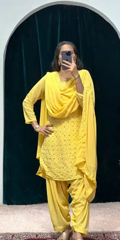 ST 1045 Yellow Color Faux Georgette Embroidery Work Kurti Casual, Wedding, Party, Festive, Events Etc. Expected Delivery 4-6 Working Days @1899/- | Kurti, Bollywood Kurti, Creative Kurtis, Designer Kurti, Party Wear Kurti, Selfie Kurti