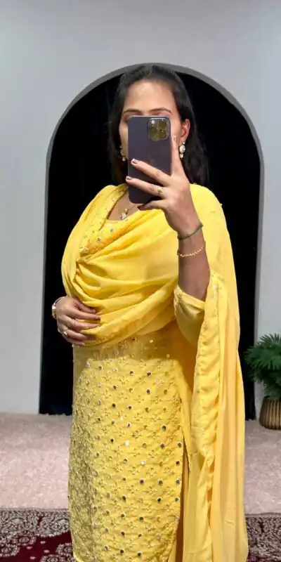 ST 1045 Yellow Color Faux Georgette Embroidery Work Kurti Casual, Wedding, Party, Festive, Events Etc. Expected Delivery 4-6 Working Days @1899/- | Kurti, Bollywood Kurti, Creative Kurtis, Designer Kurti, Party Wear Kurti, Selfie Kurti