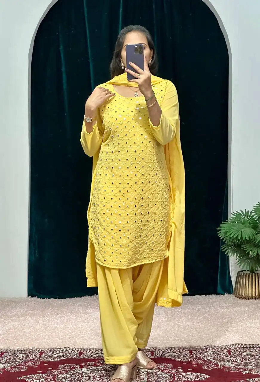 ST 1045 Yellow Color Faux Georgette Embroidery Work Kurti Casual, Wedding, Party, Festive, Events Etc. Expected Delivery 4-6 Working Days @1899/- | Kurti, Bollywood Kurti, Creative Kurtis, Designer Kurti, Party Wear Kurti, Selfie Kurti