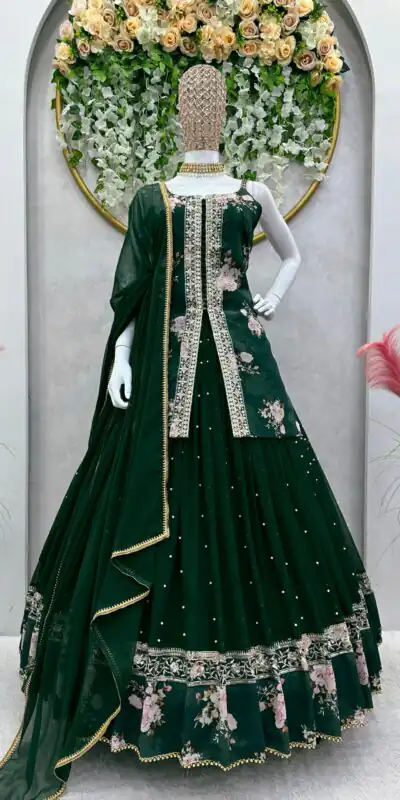 RTC 6466 Green Color Foix Georgette Rivet Moti Digital Printed Lehenga Choli Wedding, Party, Festive, Events Etc.   Expected Delivery 4-6 Working Days @2049/- | Lehenga, Bollywood Lehenga, Creative Lehenga, Designer Lehenga, Embroidered Lehenga, Party Wear Lehenga
