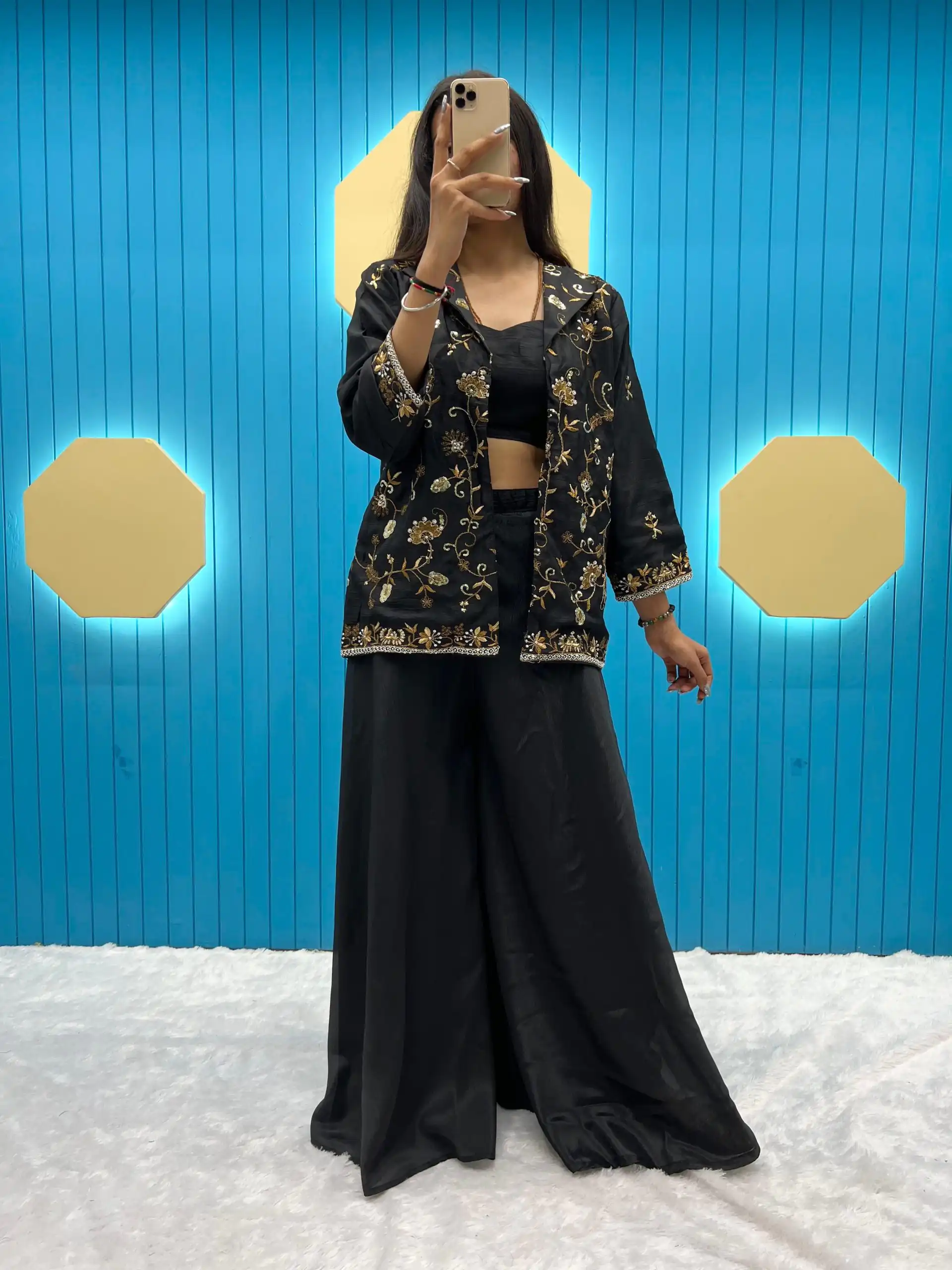  LG 1798 Black Color Fiona Silk Koti / Blazer Sequence Embroidery Salwar Suit Casual, Wedding, Festive, Events Etc. Expected Delivery 4-6 Working Days @1949/ | Jump Suits, Salwar suit, Designer Suits, Casual Suits, Creative suits, Palazzo Suits, Party Wear Suits, Patiala Suits, Straight Suits