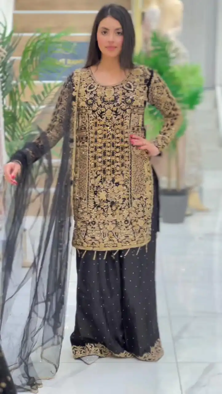 LG 1818 Black Color Georgette Cording Sequence Embroidery Salwar Suit Casual, Wedding, Festive, Events Expected Delivery 4-6 Working Days @2049/- | Jump Suits, Salwar suit, Designer Suits, Casual Suits, Creative suits, Palazzo Suits, Party Wear Suits, Patiala Suits, Straight Suits