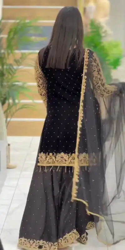 LG 1818 Black Color Georgette Cording Sequence Embroidery Salwar Suit Casual, Wedding, Festive, Events Expected Delivery 4-6 Working Days @2049/- | Jump Suits, Salwar suit, Designer Suits, Casual Suits, Creative suits, Palazzo Suits, Party Wear Suits, Patiala Suits, Straight Suits