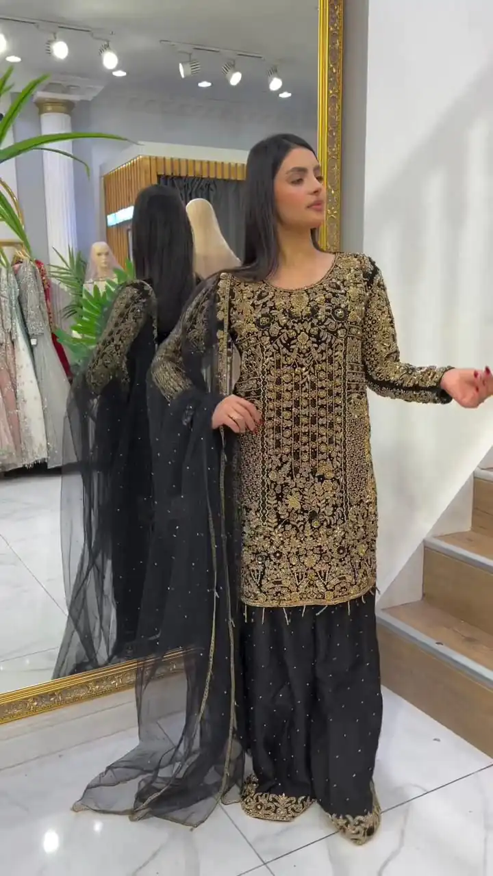LG 1818 Black Color Georgette Cording Sequence Embroidery Salwar Suit Casual, Wedding, Festive, Events Expected Delivery 4-6 Working Days @2049/- | Jump Suits, Salwar suit, Designer Suits, Casual Suits, Creative suits, Palazzo Suits, Party Wear Suits, Patiala Suits, Straight Suits