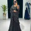 Nice Black Color Georgette Embroidery Moti Work Lehenga Saree