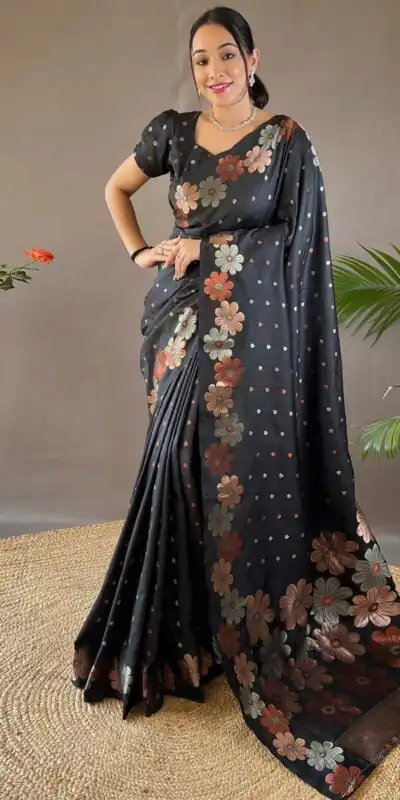 DDF 127 Black Color Soft Lichi Silk Ordinary Design Rich Pallu Saree Casual, Party Wear, Events, Festivals Etc. Expected Delivery 4-6 Working Days 1499/- | Sarees, Bollywood Sarees, Creative Sarees, Designer Sarees, Embroidered Sarees, Ethnic Saree, Modern Digital sarees, Party Wear Sarees