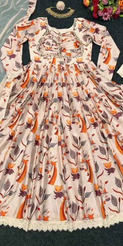  RTC 5616 Cream Color Chinon silk Digital Print real Mirror Work Kurti Casual, Wedding, Party, Festive, Events Etc. Expected Delivery 4-6 Working Days @1899/ | Kurti, Bollywood Kurti, Creative Kurtis, Designer Kurti, Party Wear Kurti, Selfie Kurti