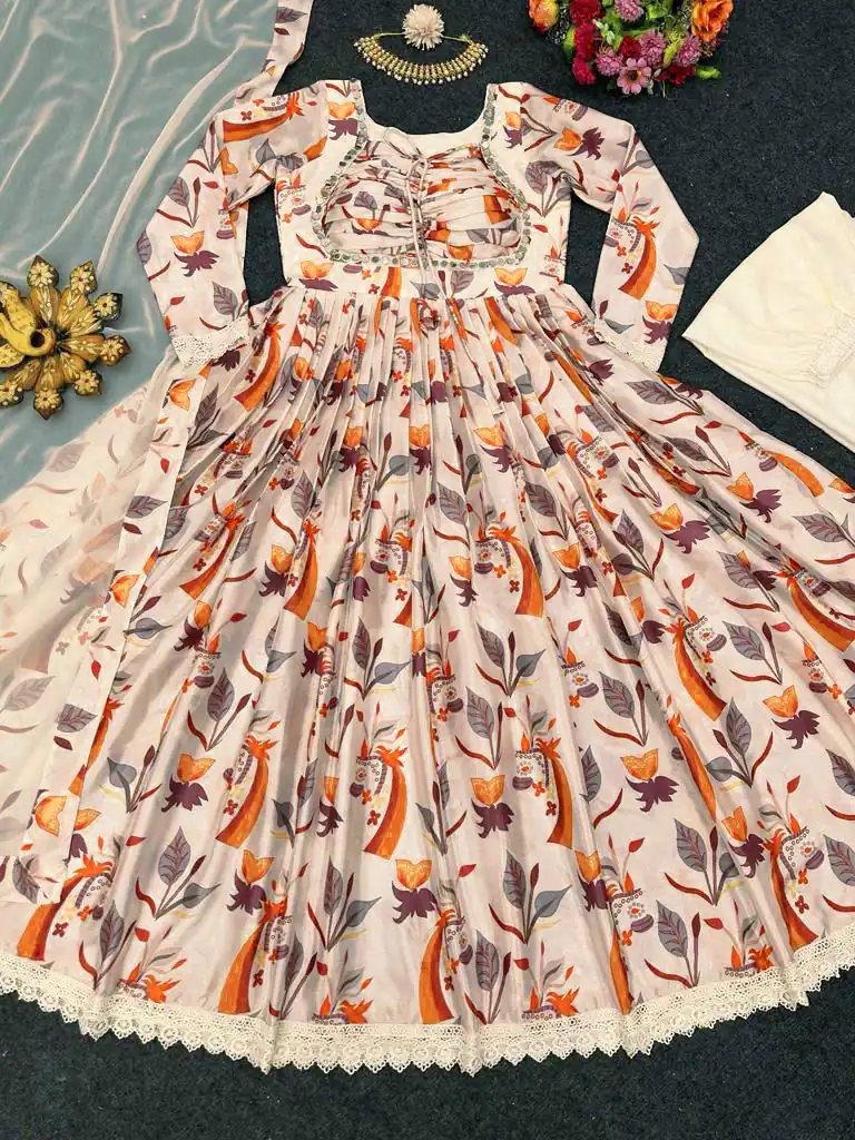  RTC 5616 Cream Color Chinon silk Digital Print real Mirror Work Kurti Casual, Wedding, Party, Festive, Events Etc. Expected Delivery 4-6 Working Days @1899/ | Kurti, Bollywood Kurti, Creative Kurtis, Designer Kurti, Party Wear Kurti, Selfie Kurti